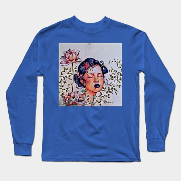 blue haired girl 2 Long Sleeve T-Shirt by reyhanartstudio